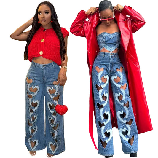 Elastic Embroidery Straight Leg Pants