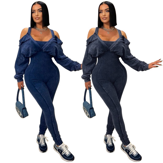 off shoulder tight jumpsuit