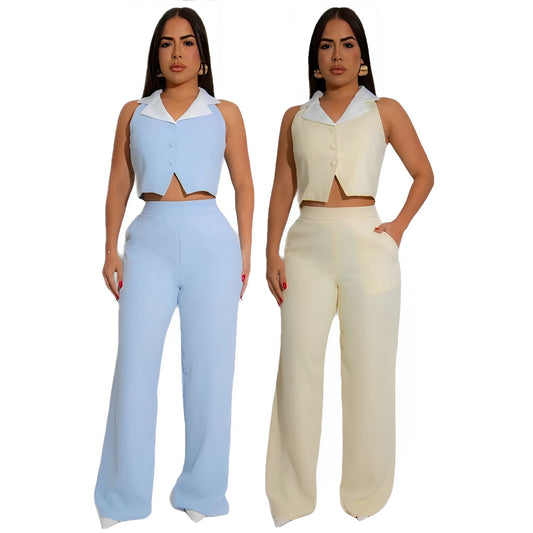 Splicing Loose Straight Leg Pants Set