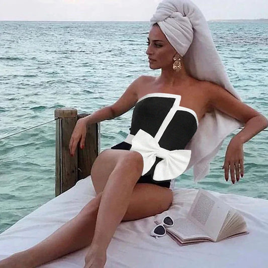 Bow Tie and Skirt Swimwear Set