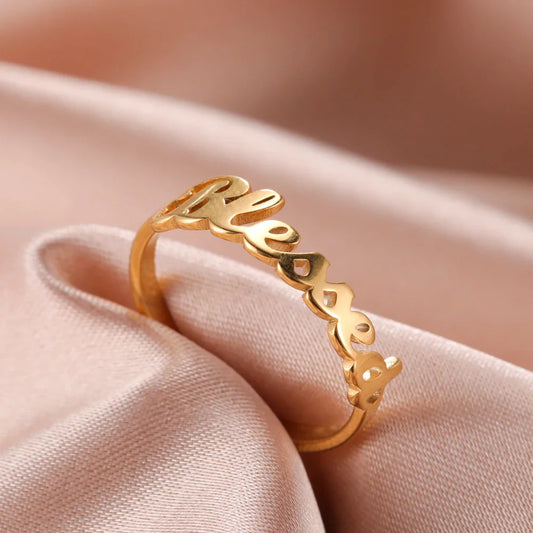Stainless Steel Gold Color Couple Finger Ring