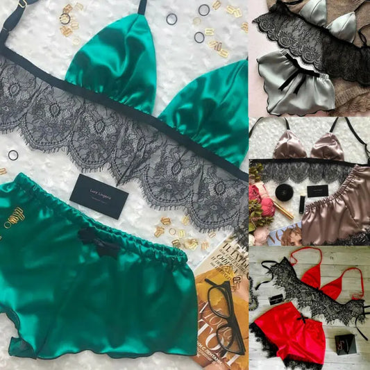 Sexy Silk Satin Lingerie Pajamas - MONLANE