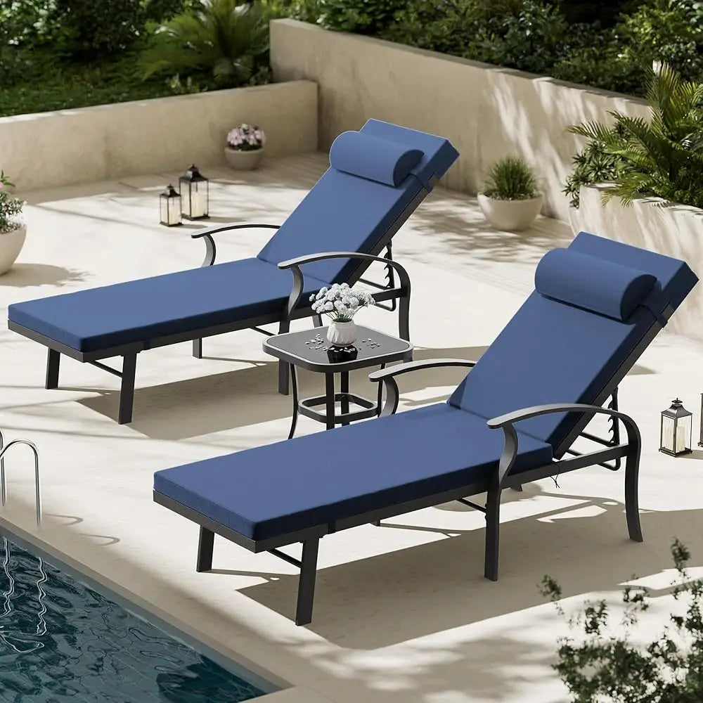 3 Pieces Patio Chaise Lounger