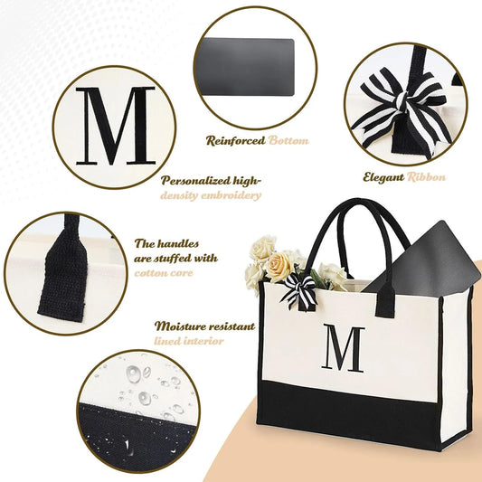 Embroidered Letter Canvas Handbag