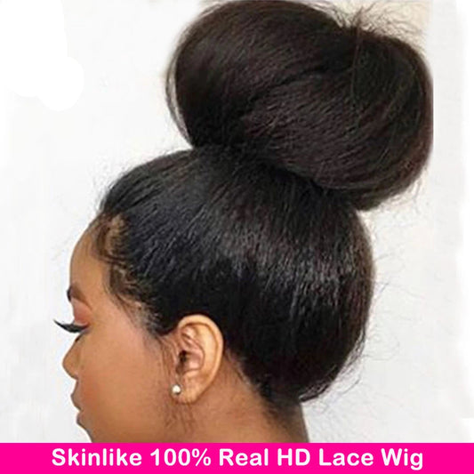 Kinky Straight Glueless Yaki Lace Closure Wig