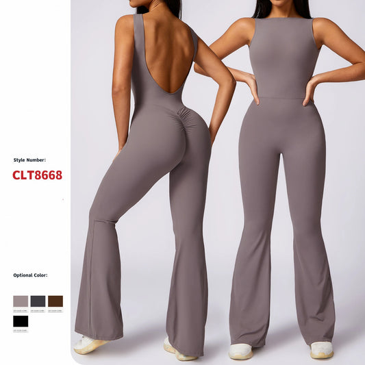 Sexy V Back Jumpsuit Gym Set