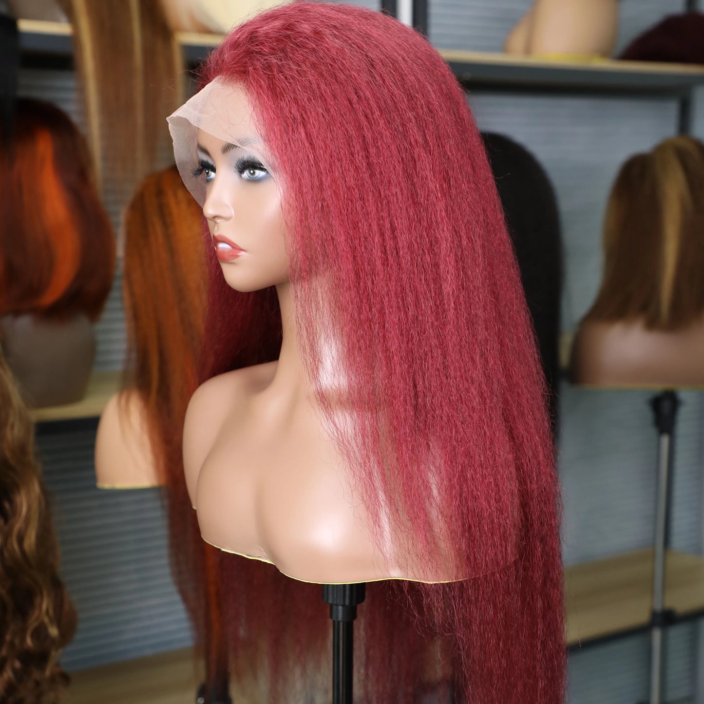 Burgundy Kinky Straight Lace Front Wig
