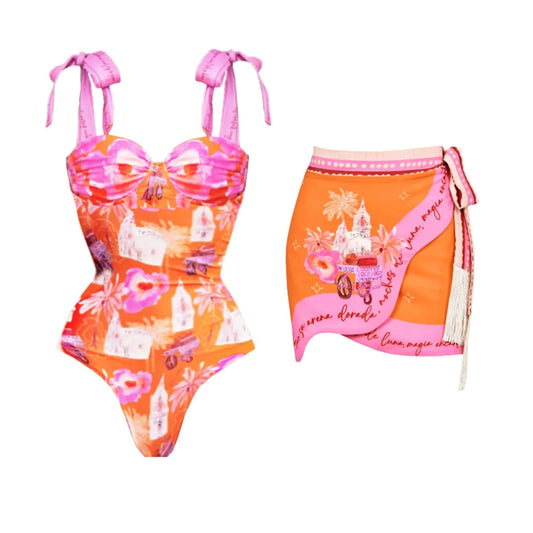 Push Up One Piece Swimsuit With Cover Up