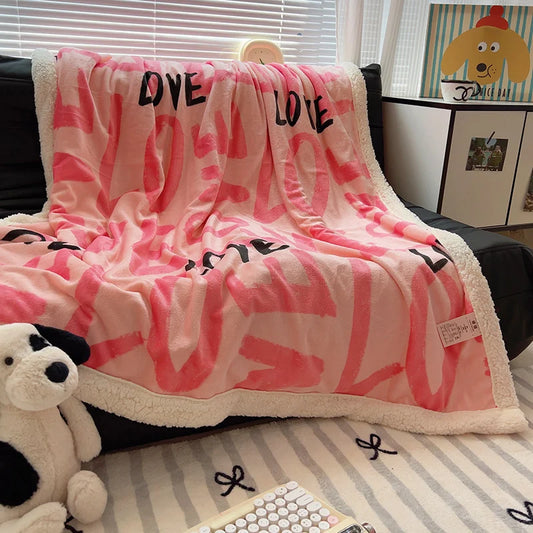 Romantic Pink Love Pattern Blanket