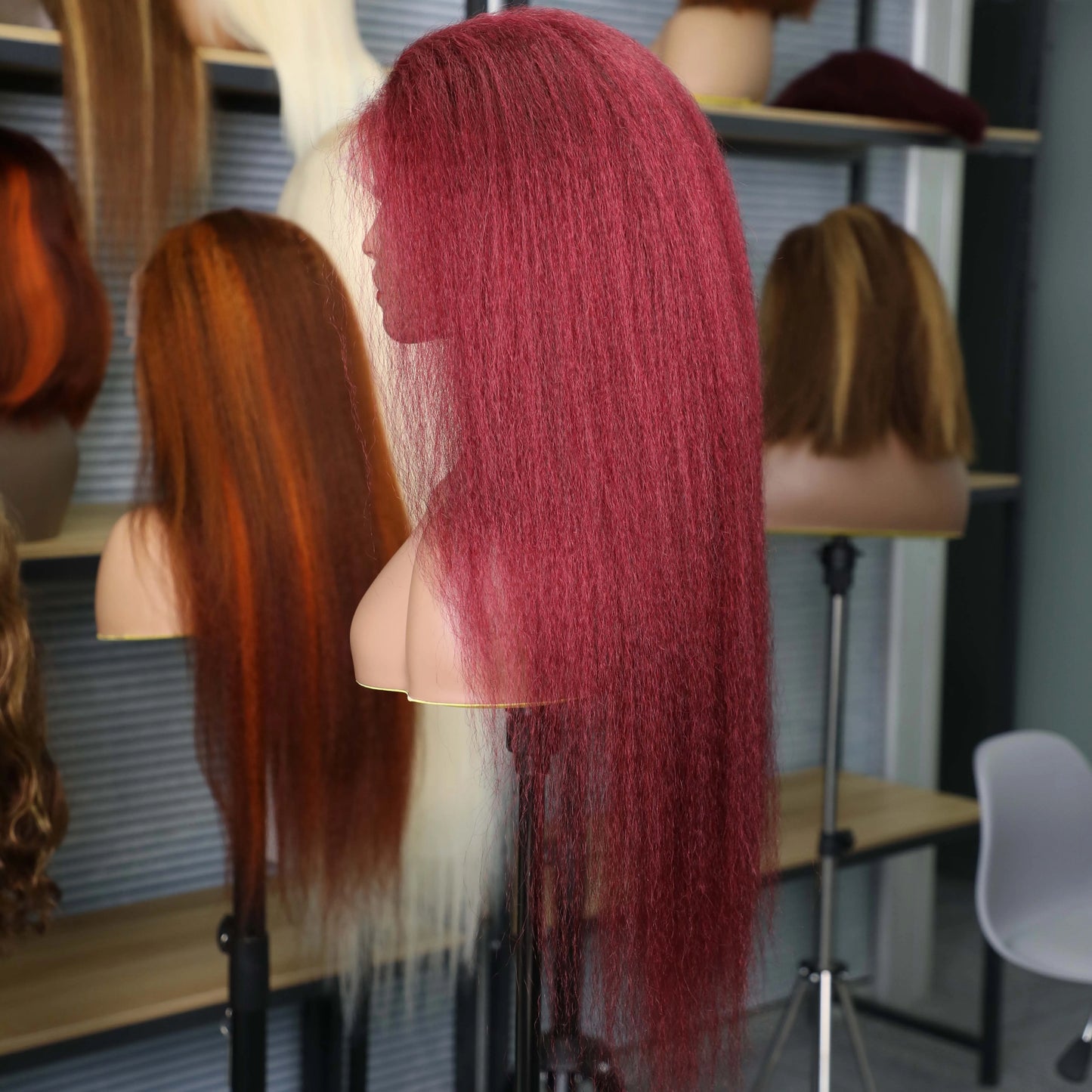 Burgundy Kinky Straight Lace Front Wig