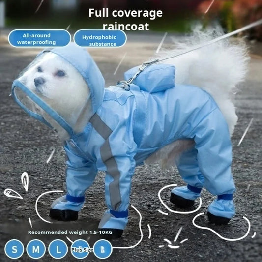 Towable puppy four-legged raincoat
