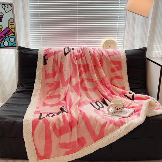 Romantic Pink Love Pattern Blanket