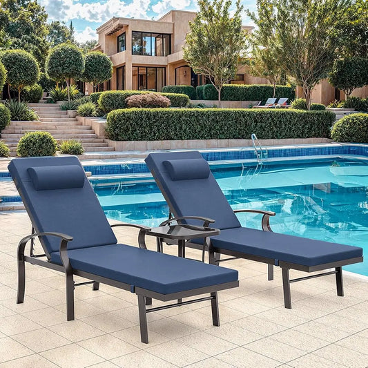 3 Pieces Patio Chaise Lounger