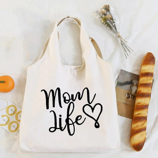 Mom Life Leopard Print Canvas Bag