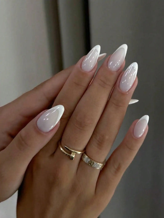 Almond-shaped French tip press-on nails