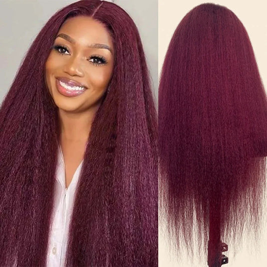 Burgundy Kinky Straight Lace Front Wig