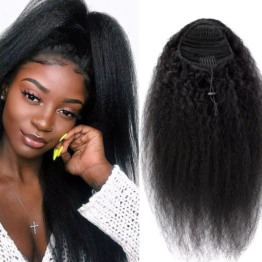 Kinky Straight Drawstring Ponytail Human Hair