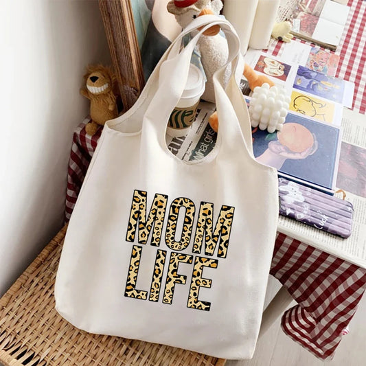Mom Life Leopard Print Canvas Bag