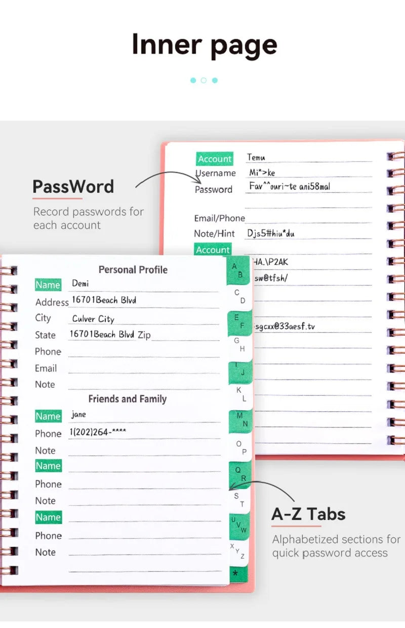 1pc Password Storage Book