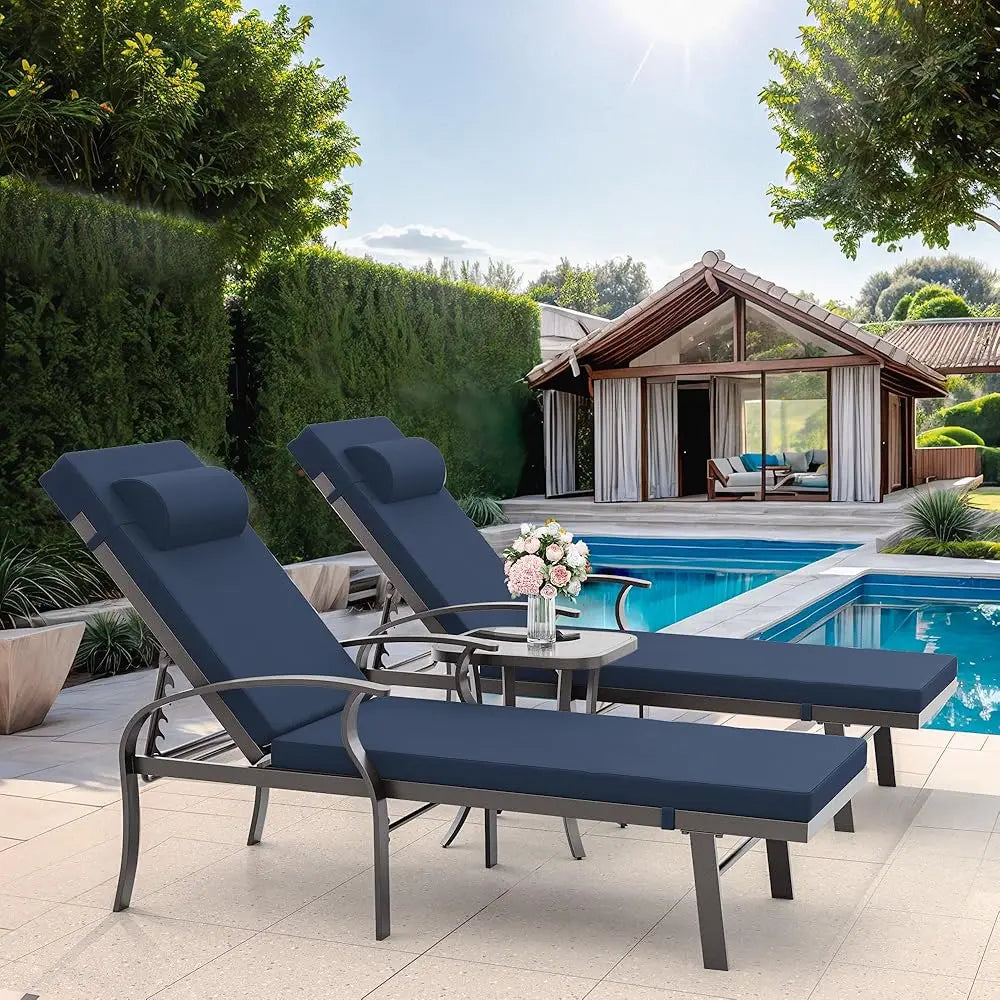 3 Pieces Patio Chaise Lounger