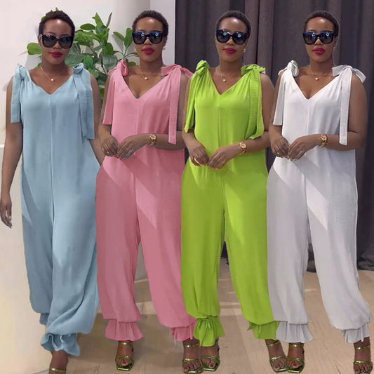 Loose strap ankle jumpsuit