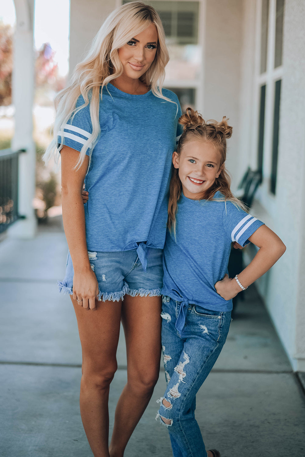 Girls Striped Tie Front T-Shirt - MONLANE