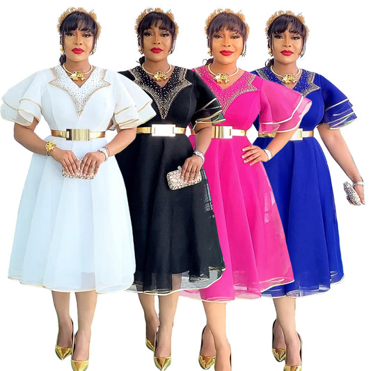 V-neck Bubble Bead Dress with Belt