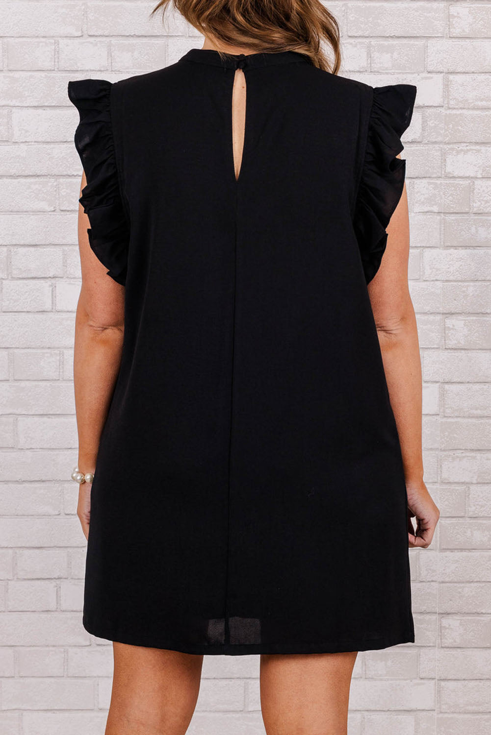 Ruffled Round Neck Cap Sleeve Mini Dress