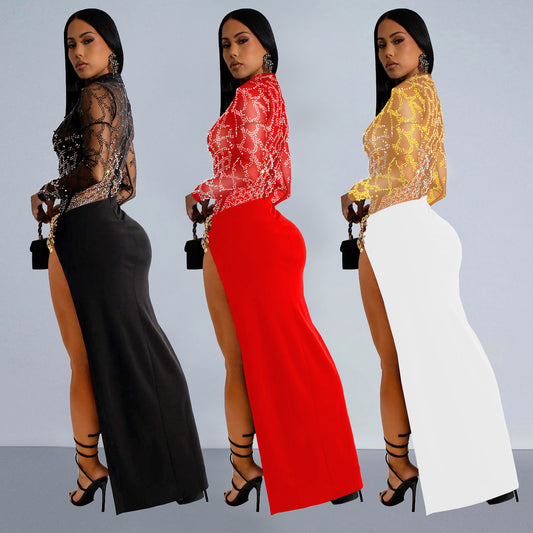 Sexy Long Sleeved Slit Dress