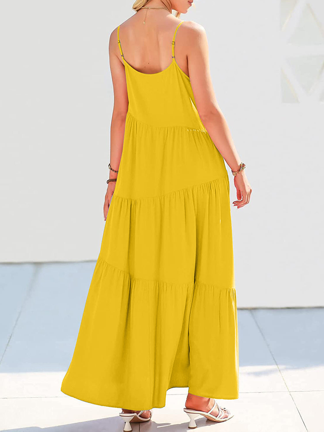 Full Size Ruched Tiered Spaghetti Strap Dress - MONLANE