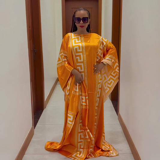 Digital printed bat sleeve loose dress