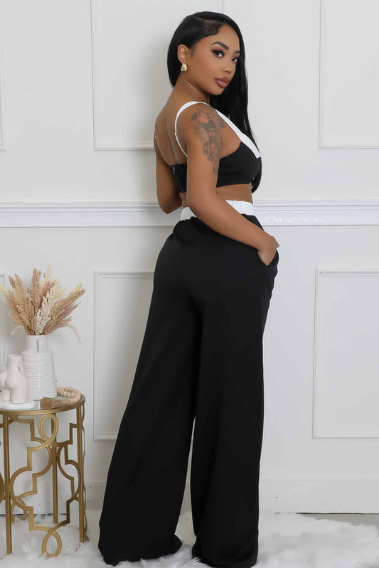 Strapped Color Blocked Wide Leg Pants Set