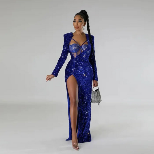Solid sequin sexy two-piece set