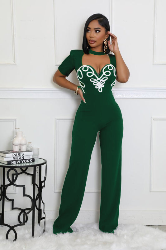 Line splicing short sleeved jumpsuit