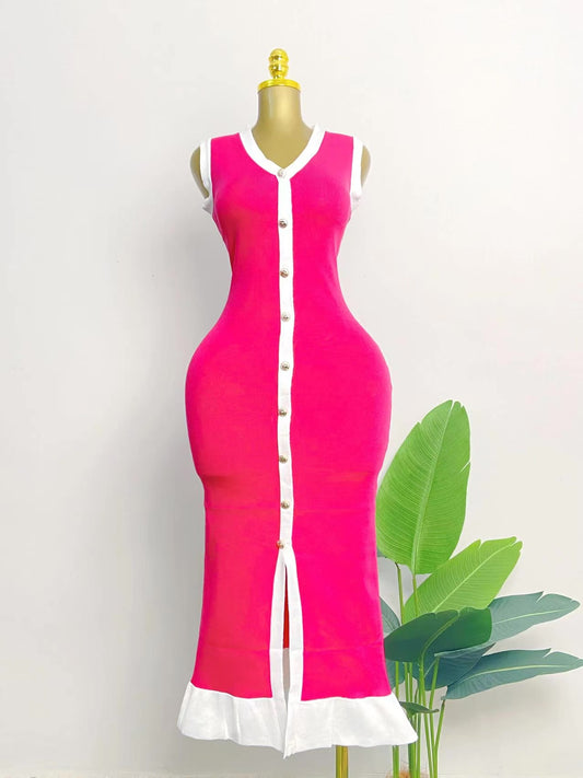 Sleeveless Single Breasted Knitted Dress