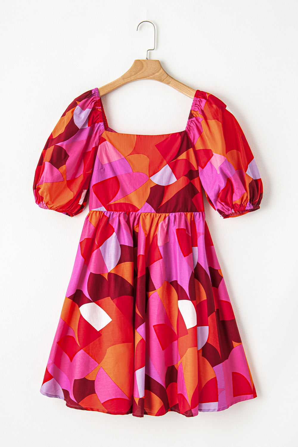 Printed Square Neck Puff Sleeve Dress - MONLANE