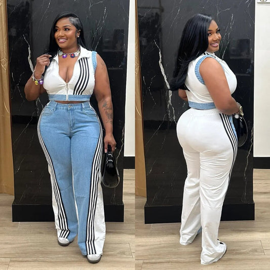 Loose Woven Denim Pants Set