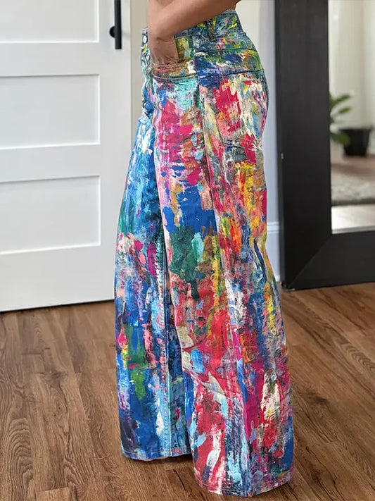 Straight Leg Elastic Denim Pants