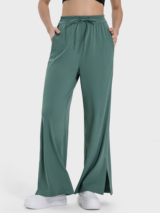 Slit Wide Leg Active Pants - MONLANE