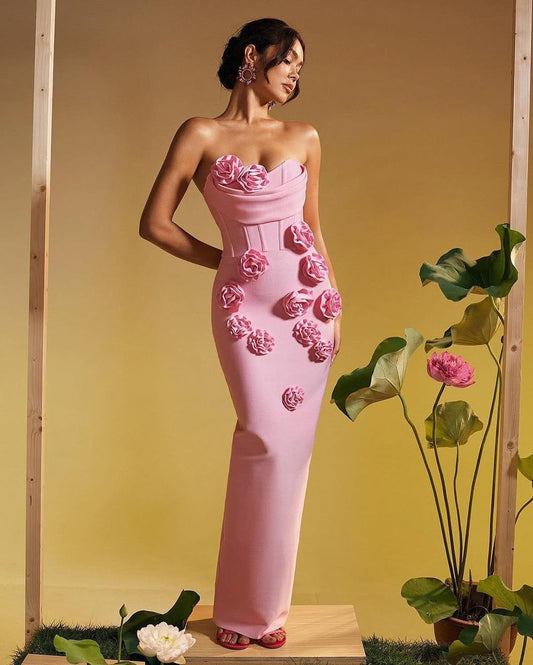 Strapless flower bandage dress