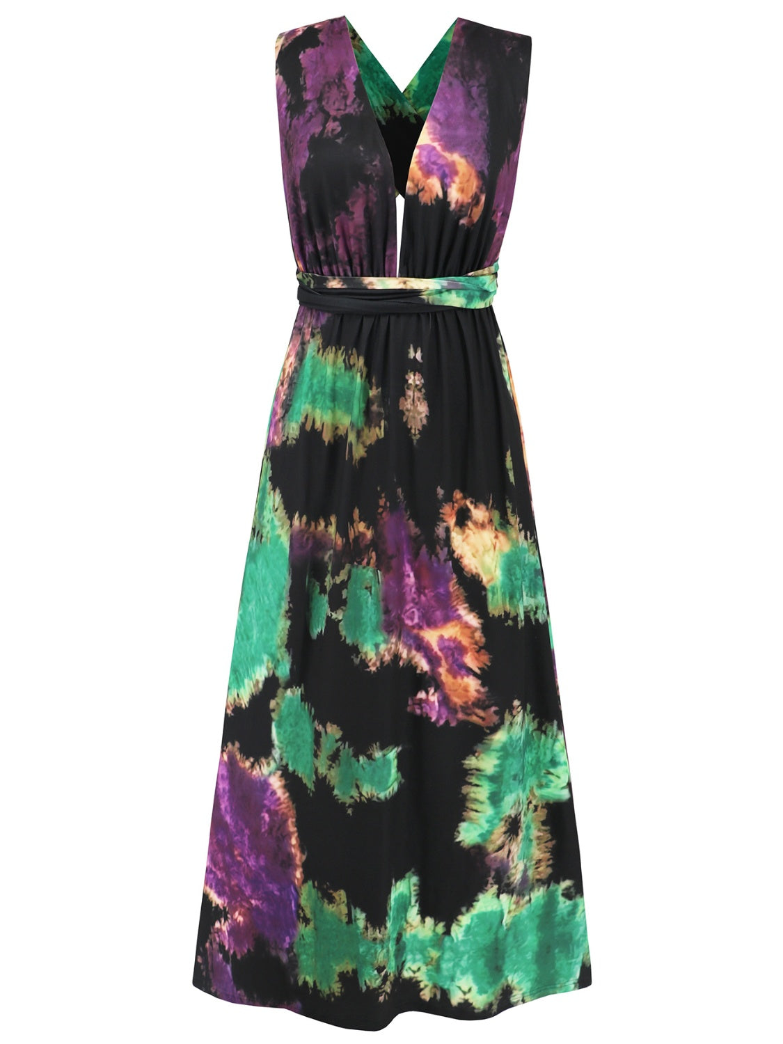 Tied Tie-Dye Sleeveless Dress - MONLANE