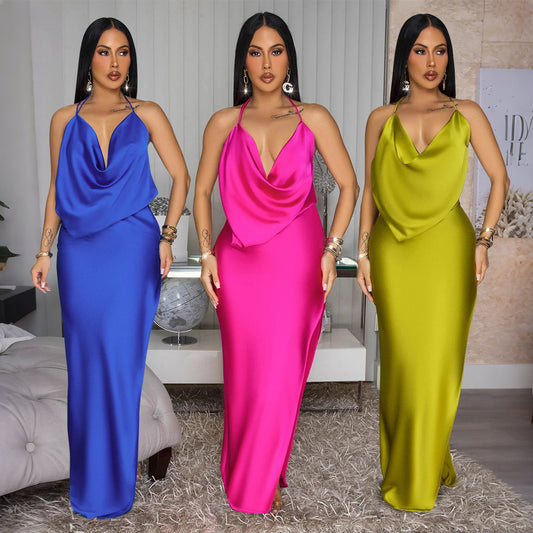 Split backless dress, long skirt