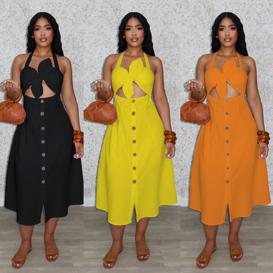 Twisted Drawstring Neck Strap Dress