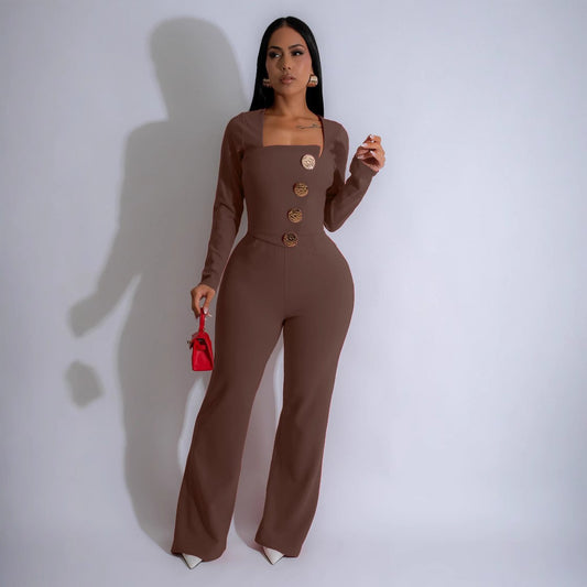 Splicing Long Sleeved Jumpsuit