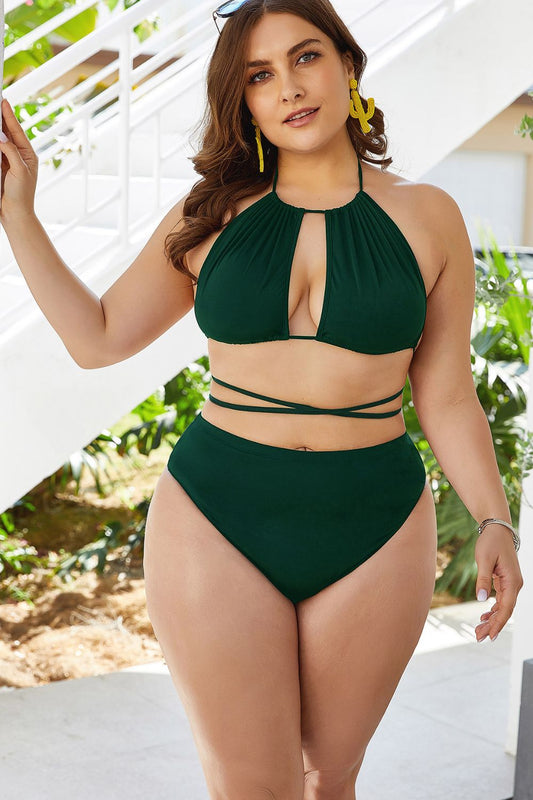 Plus Size Tied Backless Bikini Set