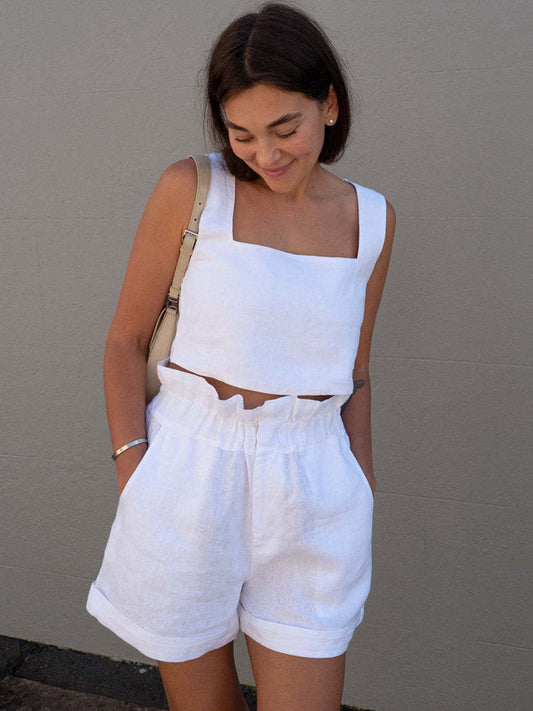 Square Neck Sleeveless Top and Shorts Set - MONLANE