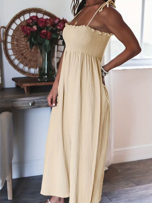 Smocked Spaghetti Strap Wide Leg Jumpsuit - MONLANE