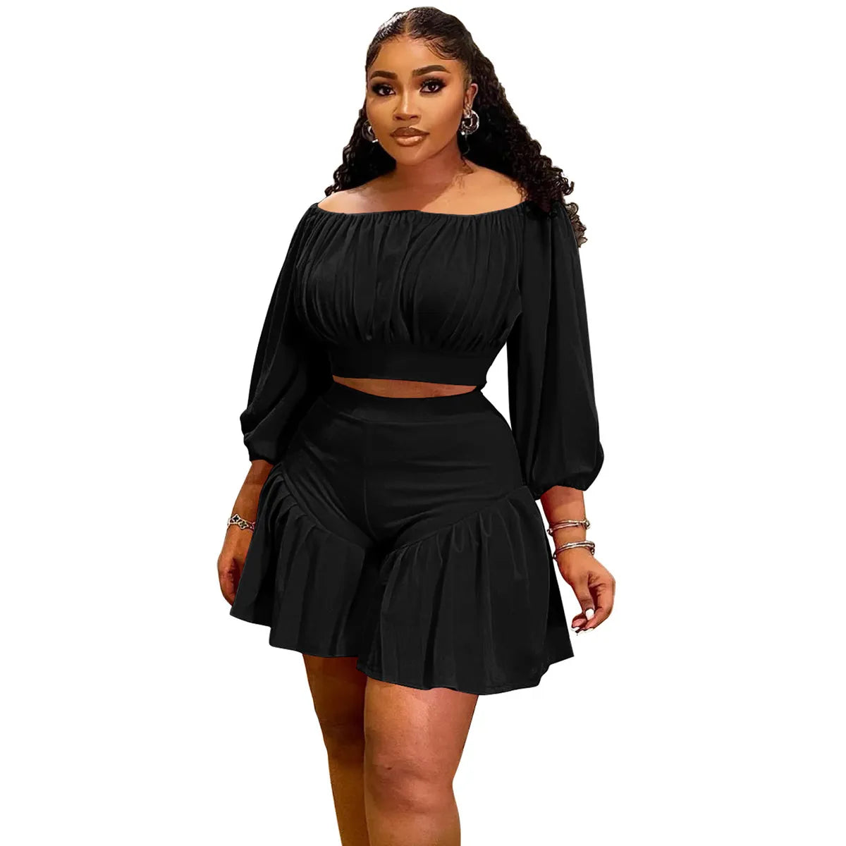 Casual Plus Size Pleated Shorts Set