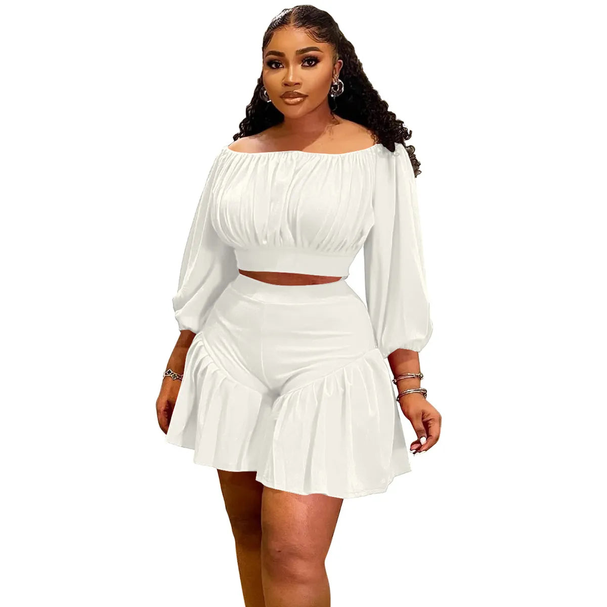 Casual Plus Size Pleated Shorts Set