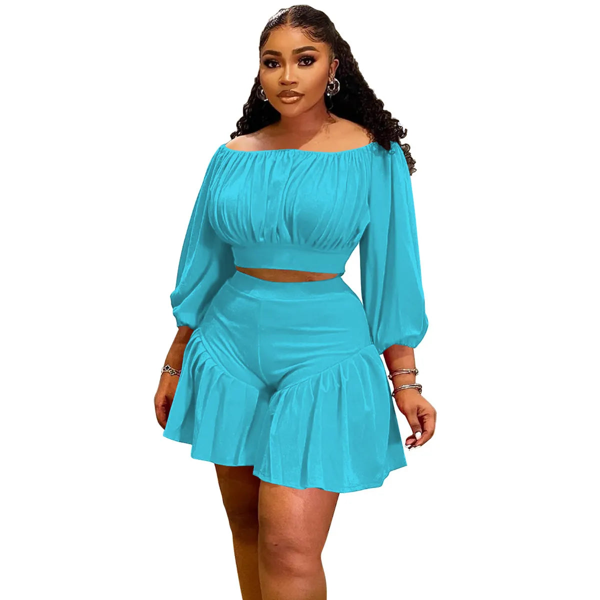 Casual Plus Size Pleated Shorts Set